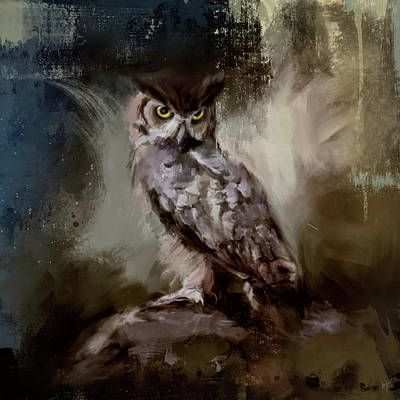 Great horned owl painting