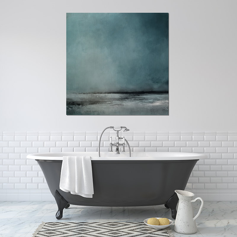 Dark blue abstract seascape painting