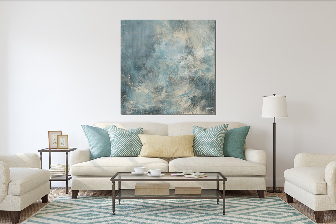 Blue and Cream Abstract Painting