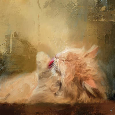 Grooming cat painting