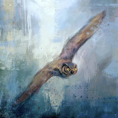 Great Horned Owl in flight art