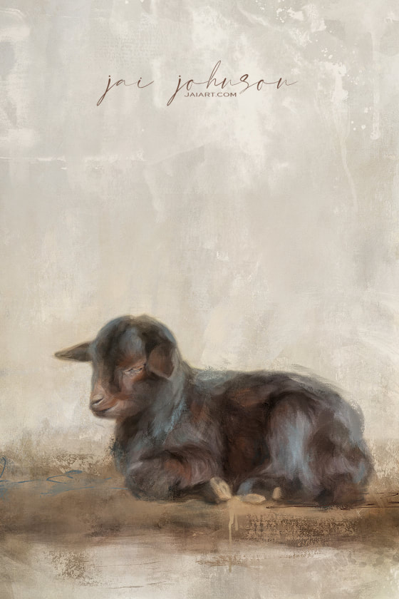 baby goat sleeping painting